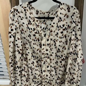 SHEIN Clasi Allover Print Notched Neckline Lantern Sleeve Blouse